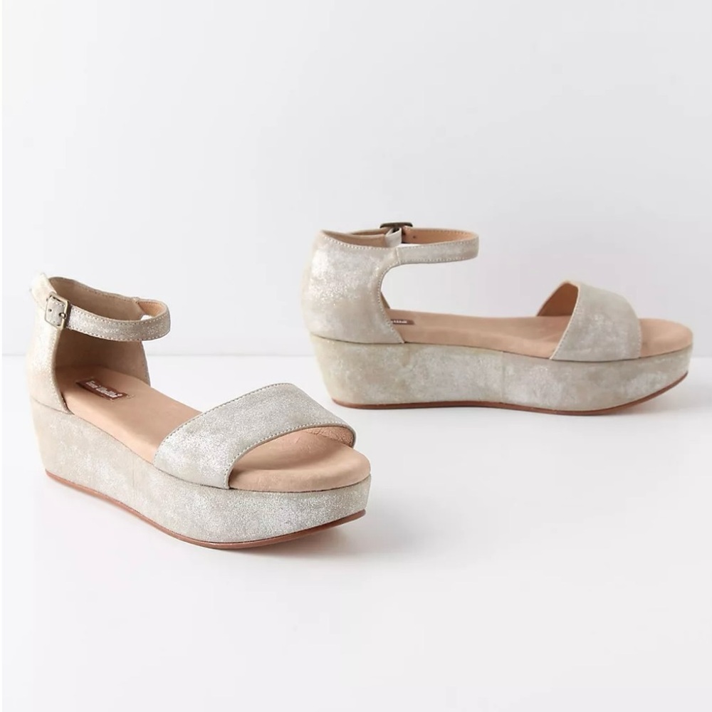 Gee Wawa Anthropologie Leather Potrero Flatforms Gray Size 7